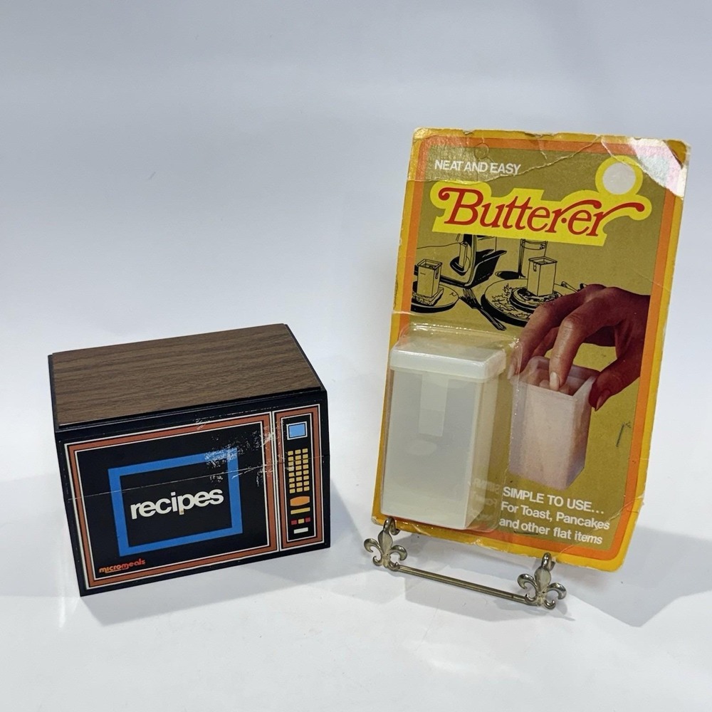 Vintage Retro Kitchen Lot Micro Meals Microwave Recipe Box & Butter-er NOS‎